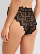 Women model is wearing Brief, high waist made of Polyamide in Black, Lace from the Love Lace series by CALIDA, Back view
