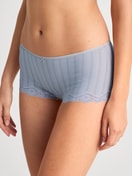 Women model is wearing Panty, low cut made of Cotton in Blue, Lace from the Etude Toujours series by CALIDA, Front view