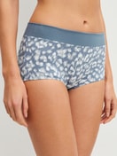 Women model is wearing Shorty regular cut made of Cotton in Grey, Patterned from the Elastic Trend series by CALIDA, Front view