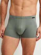 Men model is wearing Boxer brief made of Cotton in Green, Unicoloured from the Evolution series by CALIDA, Front view