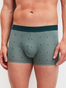 Herren-Model trägt Boxer Brief mit Softgummibund aus Baumwolle in Grün, Gemustert aus Serie Grafic Cotton von CALIDA, Vorderansicht