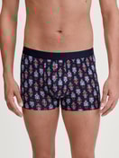 Men model is wearing Boxer brief made of Cotton in Blue, Patterned from the Family & Friends series by CALIDA, Front view