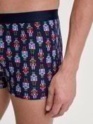 Men model is wearing Boxer brief made of Cotton in Blue, Patterned from the Family & Friends series by CALIDA, Detail