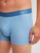 Men model is wearing Boxer brief made of Cotton in Blue, Patterned from the Cotton Code Design series by CALIDA, Detail