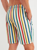 Men model is wearing Bermudas made of Cotton in Yellow, Patterned from the RMX Sleep Holiday series by CALIDA, Back view