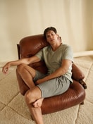 Men model is wearing Bermudas made of 100% Cotton in Green, Unicoloured from the RMX Sleep Leisure series by CALIDA, Additional Image