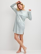 Women model is wearing Long Sleeve Nightdress – 95 cm Length made of 100% Cotton in Turquoise, Patterned from the Sweet Dreams series by CALIDA, Additional Image
