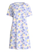 Women - Short-sleeved nightdress, length 95 cm made of 100% Cotton in Blue, Floral, from the Coastal Dreams series by CALIDA