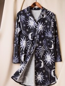 Damen - Langarm-Nachthemd mit Knöpfen, Länge 95 cm aus 100% Baumwolle in Blau, Gemustert aus Serie Winter Dreams von CALIDA, Detail