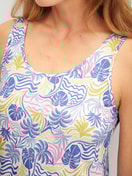 Women model is wearing Nightdress, length 125 cm made of 100% Cotton in Blue, Floral from the Coastal Dreams series by CALIDA, Detail