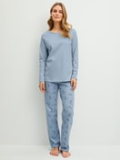 Women model is wearing  made of 100% Cotton in Blue, Patterned from the Hotel Nights series by CALIDA, Front view
