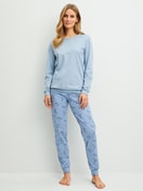 Women model is wearing  made of 100% Cotton in Blue, Patterned from the Hotel Nights series by CALIDA, Front view