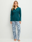 Women model is wearing  made of 100% Cotton in Turquoise, Floral from the Midnight Flowers series by CALIDA, Front view