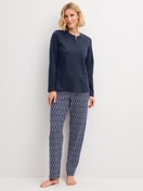Women model is wearing  made of 100% Cotton in Blue, Patterned from the Midnight Hearts series by CALIDA, Front view