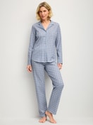 Women model is wearing Button-Up Pyjama made of 100% Cotton in Grey, Patterned from the Cotton Special series by CALIDA, Front view