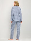 Women model is wearing Button-Up Pyjama made of 100% Cotton in Grey, Patterned from the Cotton Special series by CALIDA, Back view