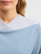 Women model is wearing Pyjama with cuff made of 100% Cotton in Grey, Striped from the Soulmate series by CALIDA, Detail