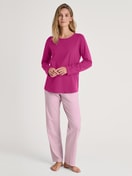 Women model is wearing Pyjamas, long made of 100% Cotton in Red, Patterned from the Cotton Special series by CALIDA, Front view