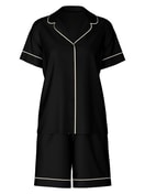 Short pyjama, buttoned through with silk black