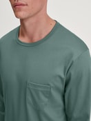 Herren-Model trägt Pyjama, lang aus 100% Baumwolle in Grün, Gemustert aus Serie Relax Comfy 3 von CALIDA, Detail