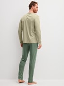 Men model is wearing Pyjamas, long made of Cotton in Green, Unicoloured from the Relax Superlight series by CALIDA, Back view