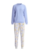 Damen - Bündchen-Pyjama aus 100% Baumwolle in Blau, Gemustert aus Serie EDITION 85 von CALIDA