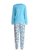 Damen - Bündchen-Pyjama aus 100% Baumwolle in Türkis, Floral aus Serie Nightwear Xtra von CALIDA