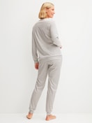 Women model is wearing Pyjama with cuff made of 100% Cotton in Beige, Striped from the Sweet Dreams series by CALIDA, Back view