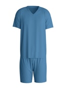 Herren - Kurz-Pyjama aus 100% Baumwolle in Blau, Einfarbig aus Serie Nightwear Xtra von CALIDA