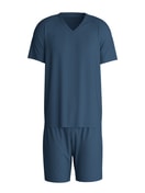 Herren - Kurz-Pyjama aus 100% Baumwolle in Blau, Gestreift aus Serie Nightwear Xtra von CALIDA