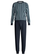 Uomo - Pigiama con polsini in 100% cotone di colore Blu, A righe, della serie Relax Choice di CALIDA