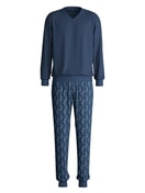 Herren - Bündchen-Pyjama aus 100% Baumwolle in Blau, Gemustert aus Serie Nightwear Xtra von CALIDA