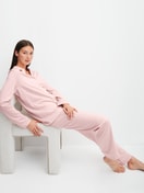 Women model is wearing Button-Up Pyjama made of 100% Cotton in Pink, Unicoloured from the Night Lovers series by CALIDA, Additional Image