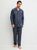 Men model is wearing Pyjamas, long made of Lyocell in Grey, Striped from the Relax Lux series by CALIDA, Front view