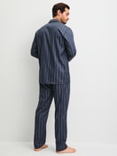 Men model is wearing Pyjamas, long made of Lyocell in Grey, Striped from the Relax Lux series by CALIDA, Back view