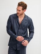 Men model is wearing Pyjamas, long made of Lyocell in Grey, Striped from the Relax Lux series by CALIDA, Front view