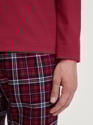 Herren-Model trägt Pyjama, lang aus 100% Baumwolle in Rot, Kariert aus Serie Family & Friends von CALIDA, Detail