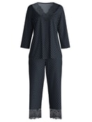 Damen - 7/8-Pyjama aus Baumwolle in Schwarz, Spitze aus Serie Deep Dreams von CALIDA