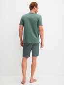 Men model is wearing Short pyjama made of 100% Cotton in Green, Patterned from the Cotton Special series by CALIDA, Back view