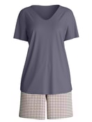 Damen - Kurz-Pyjama aus 100% Baumwolle in Blau, Gemustert aus Serie Graphic Nights von CALIDA