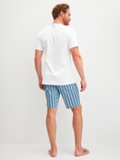 Men model is wearing Short pyjama made of 100% Cotton in Blue, Striped from the Relax Streamline 4 series by CALIDA, Back view