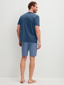 Men model is wearing Short pyjama made of 100% Cotton in Blue, Checked from the Relax Streamline 2 series by CALIDA, Back view