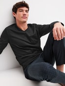 Men model is wearing Pyjamas, long made of 100% Cotton in Black, Patterned from the Relax Streamline 2 series by CALIDA, Additional Image