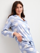 Women model is wearing Button-Up Pyjama made of 100% Cotton in Blue, Patterned from the EDITION 85 series by CALIDA, Additional Image