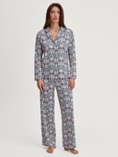 Women model is wearing Button-Up Pyjama made of 100% Cotton in Blue, Patterned from the Autumn Dreams series by CALIDA, Front view