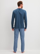 Men model is wearing Pyjamas, long made of 100% Cotton in Blue, Checked from the Relax Streamline 2 series by CALIDA, Back view