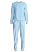 Damen - Bündchen-Pyjama aus 100% Baumwolle in Blau, Gemustert aus Serie Lovely Nights von CALIDA