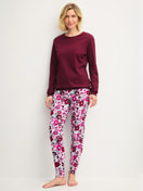 Women model is wearing Pyjama with cuff made of Swiss+Cotton in Red, Floral from the Season Special series by CALIDA, Front view