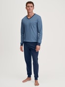 Men model is wearing Pyjama with cuff made of 100% Cotton in Blue, Checked from the Relax Streamline 2 series by CALIDA, Front view