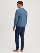 Men model is wearing Pyjama with cuff made of 100% Cotton in Blue, Checked from the Relax Streamline 2 series by CALIDA, Back view